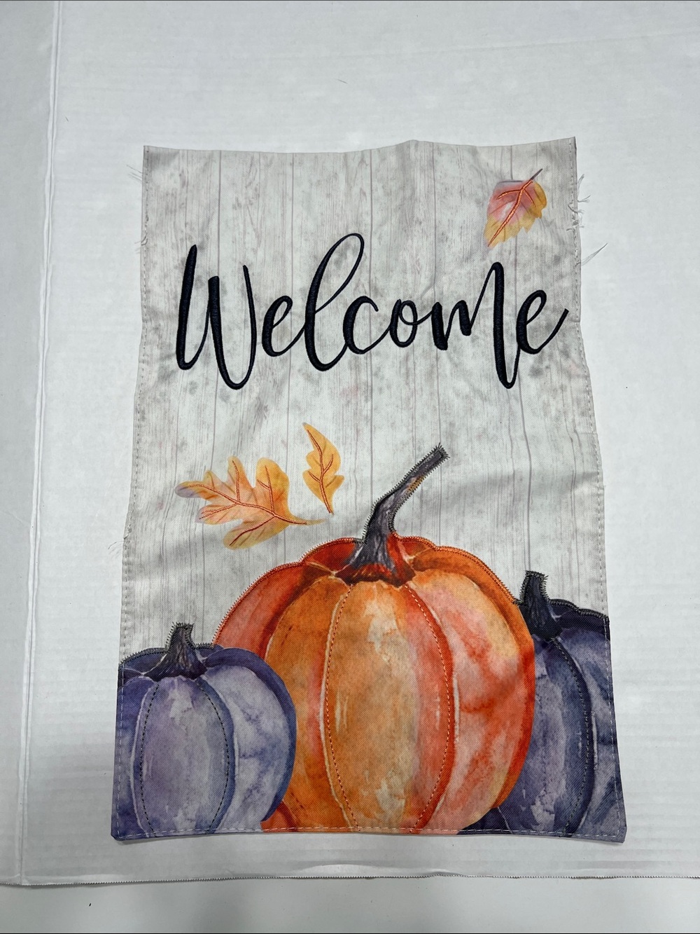 Autumn Pumpkin Welcome Garden Flag - Orange & Purple